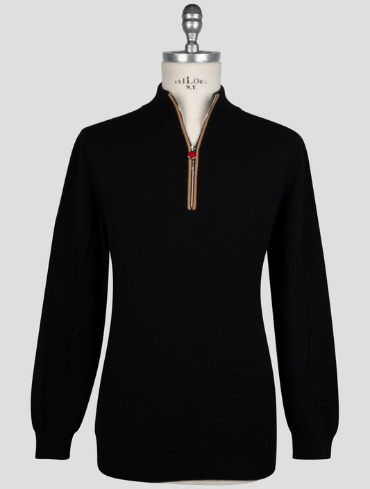 Kiton Black Cashmere Sweater Half Zip