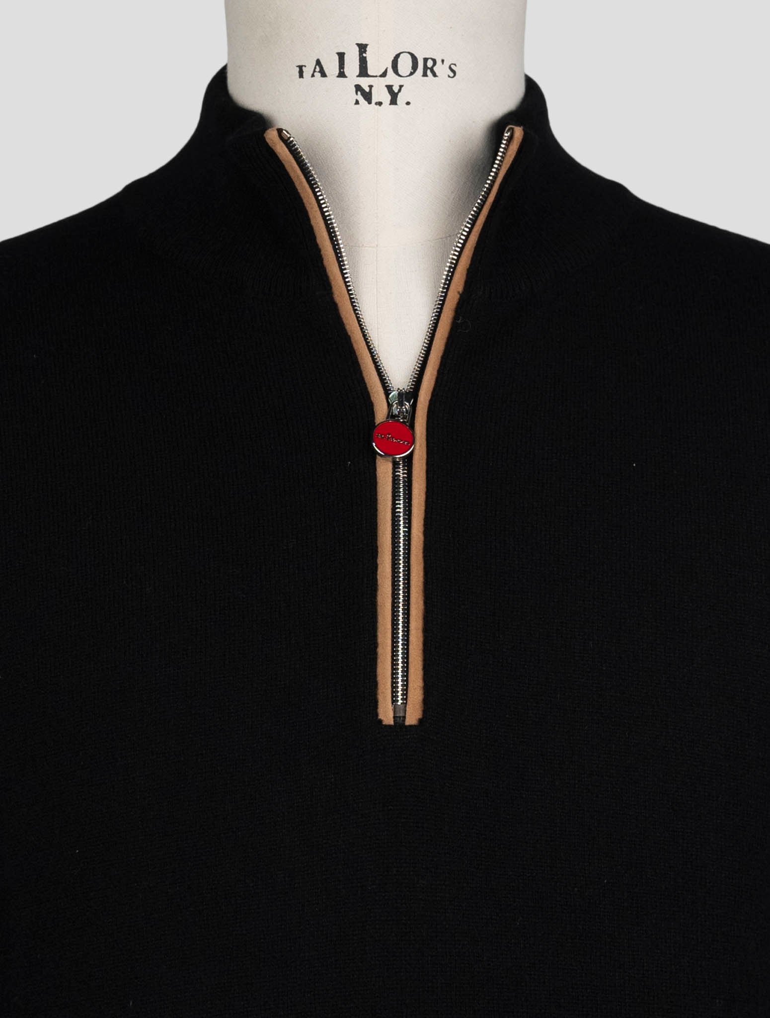 Kiton Black Cashmere Sweater Half Zip