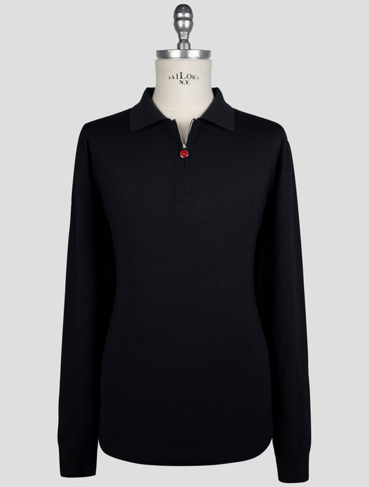 Kiton Dark Blue Wool Sweater Half Zip