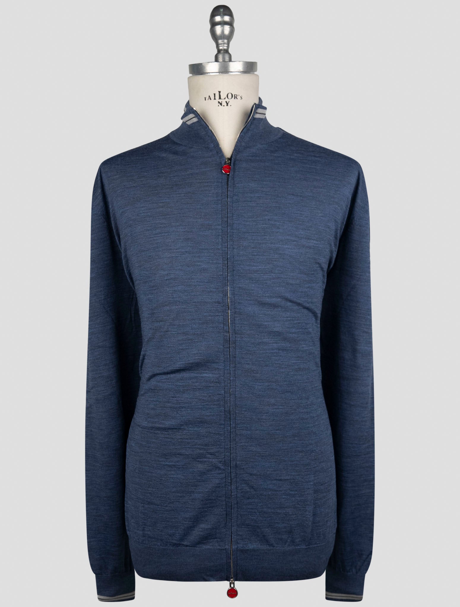 Kiton Blue Wool Sweater Full Zip