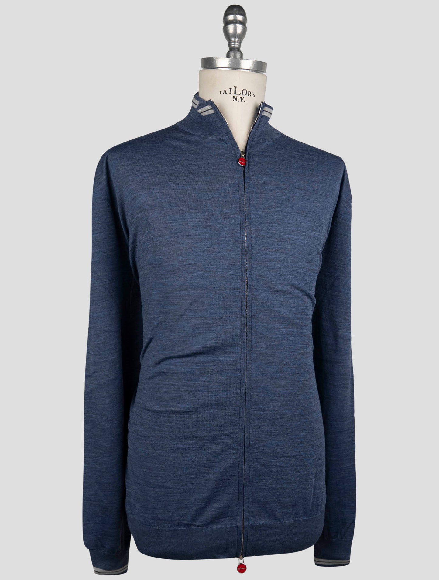 Kiton Blue Wool Sweater Full Zip
