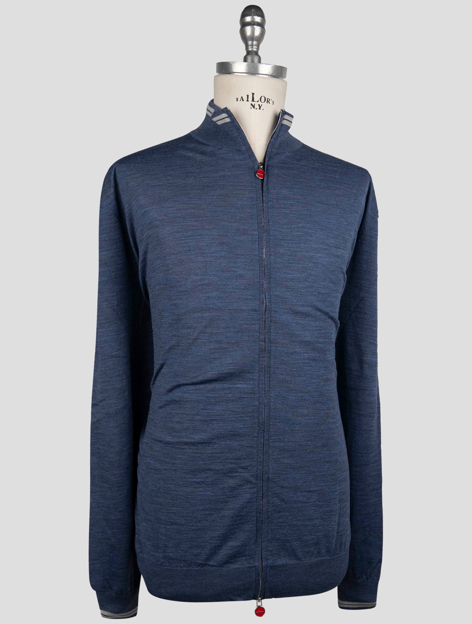 Kiton Blue Wool Sweater Full Zip