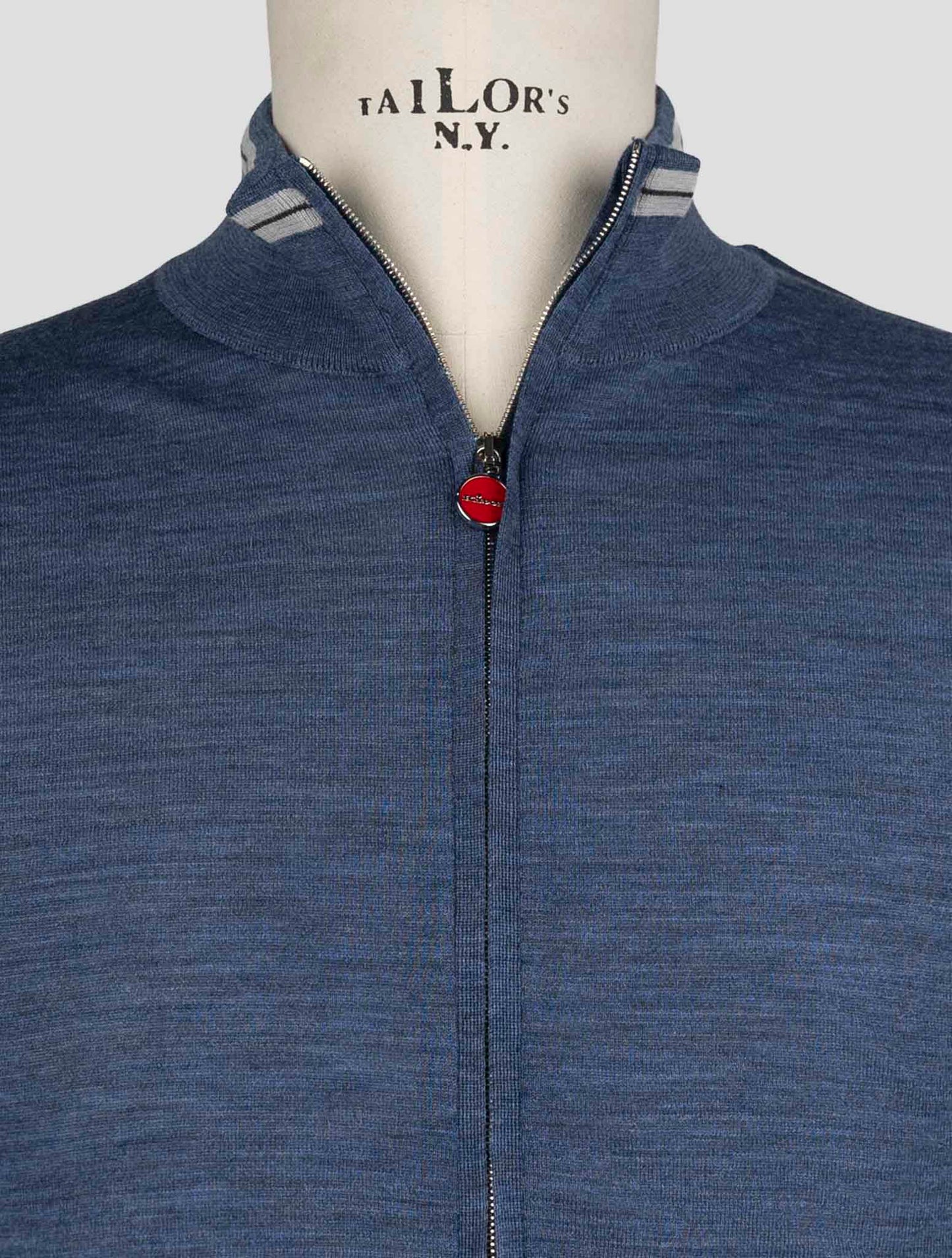 Kiton Blue Wool Sweater Full Zip