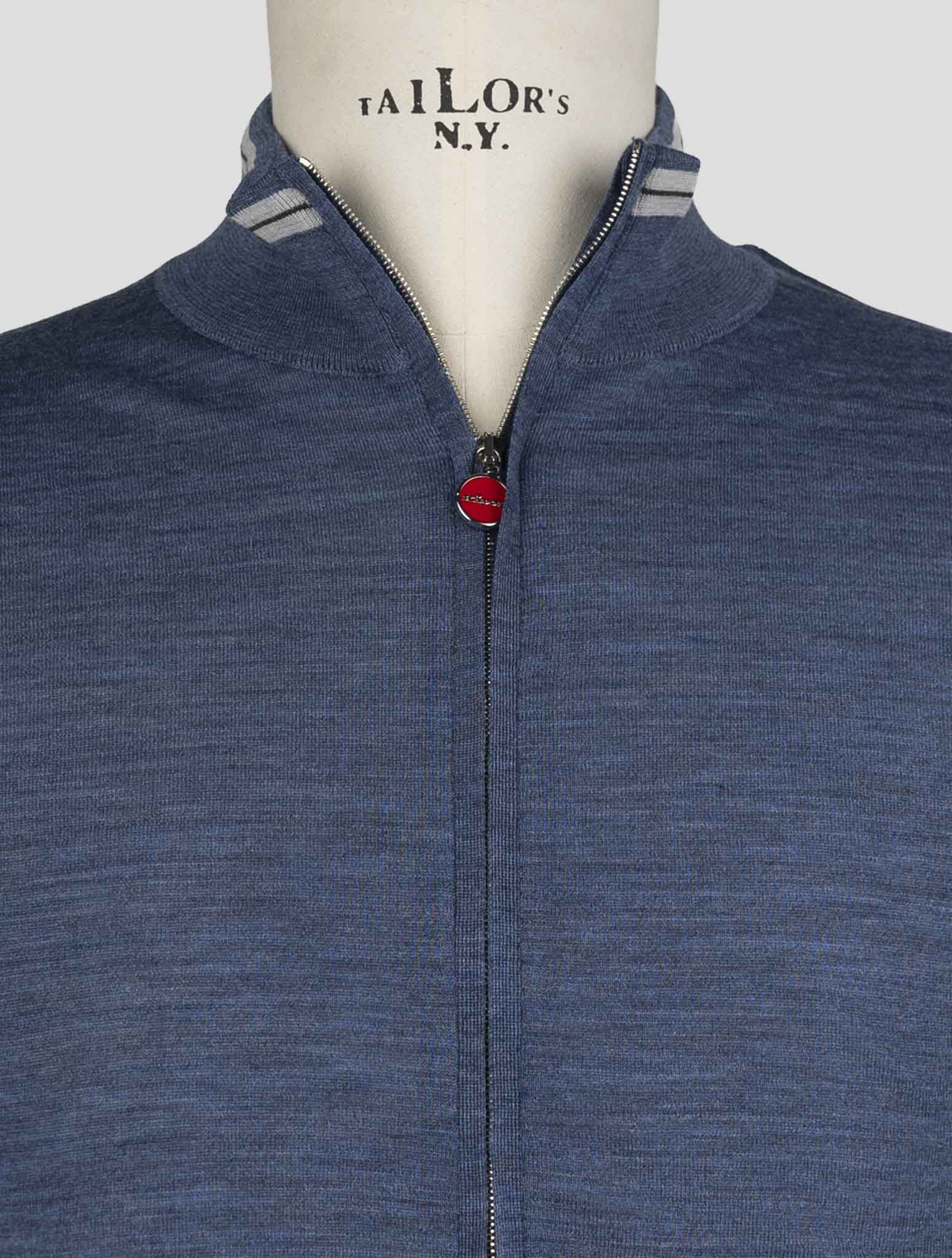 Kiton Blue Wool Sweater Full Zip