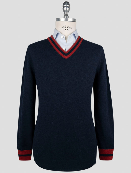 Kiton Blue Cashmere Sweater V-Neck