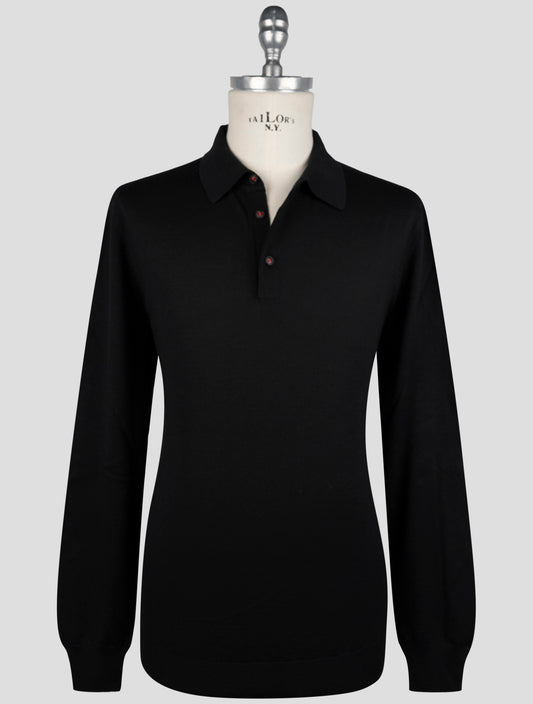 Kiton Black Wool Sweater Polo