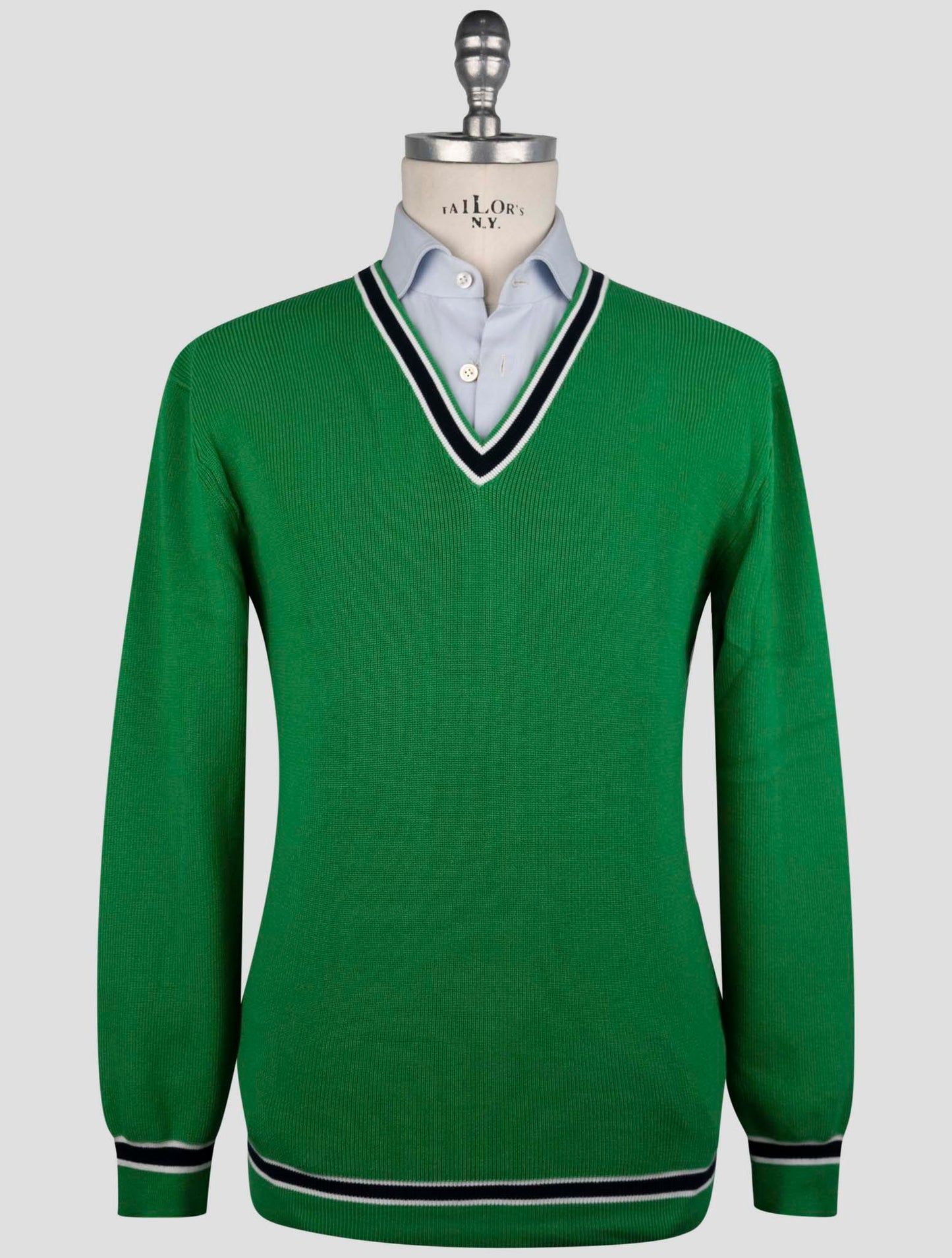 Kiton Green Cotton Sweater V-Neck