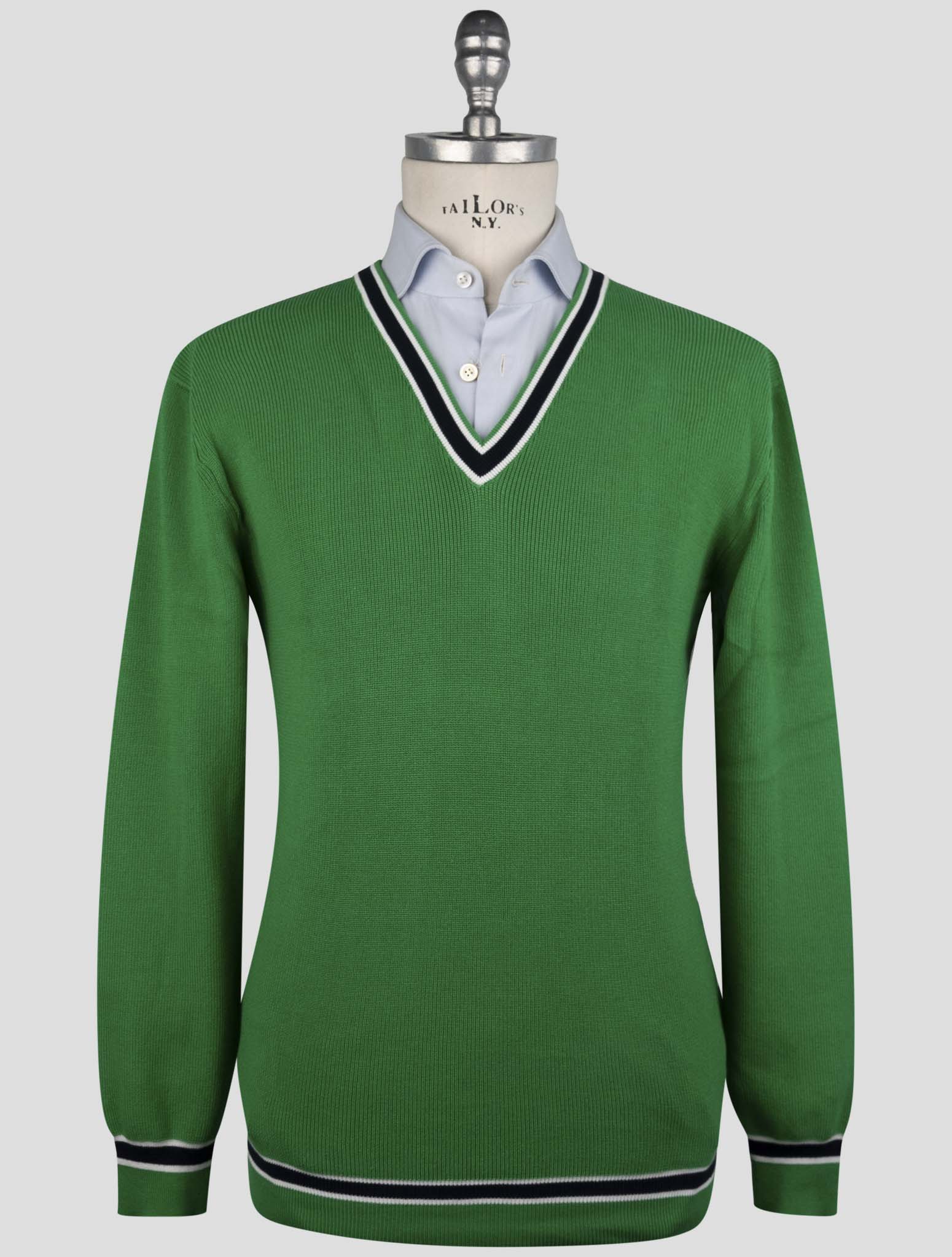 Kiton Green Cotton Sweater V-Neck