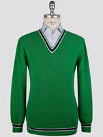Kiton Green Cotton Sweater V-Neck