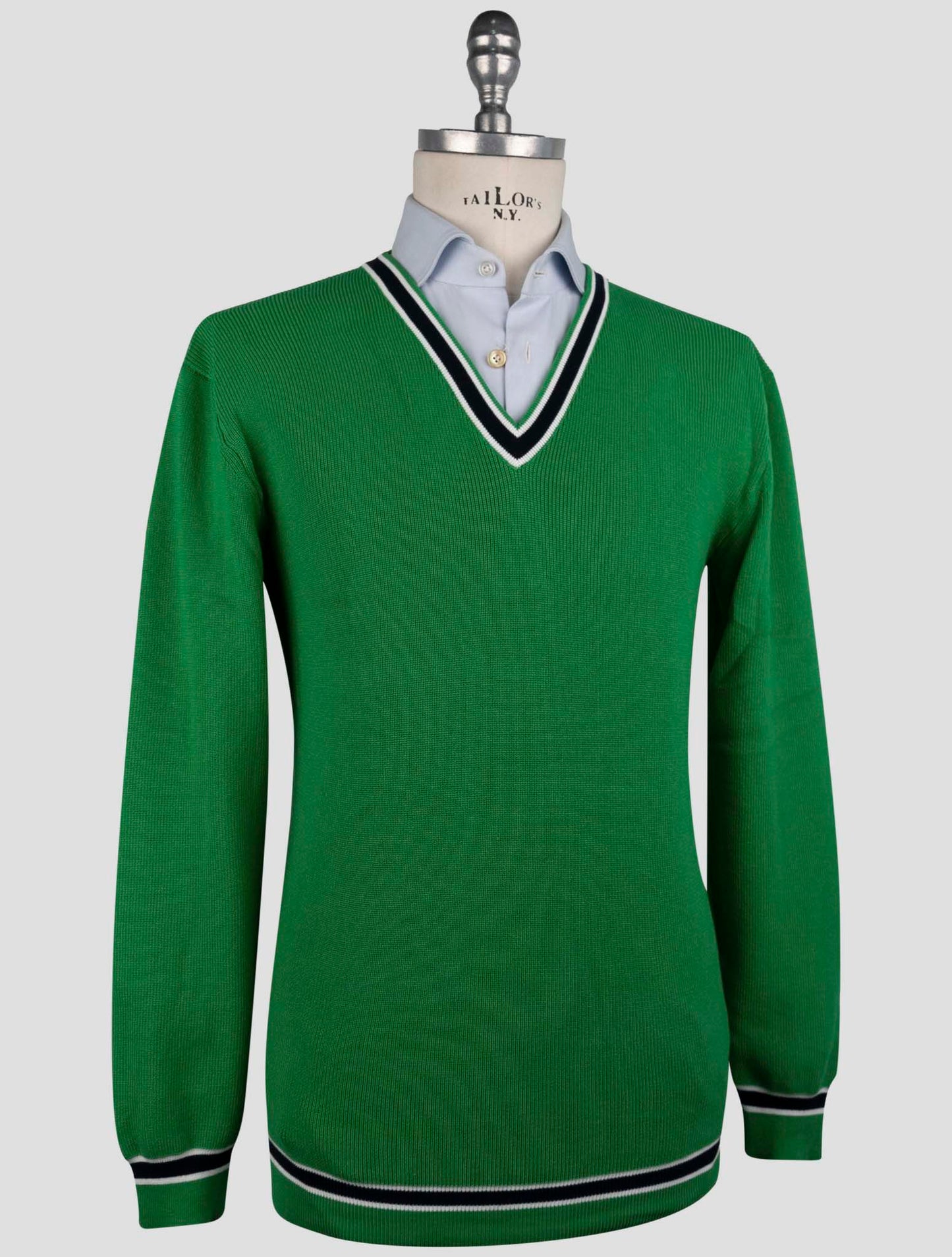 Kiton Green Cotton Sweater V-Neck