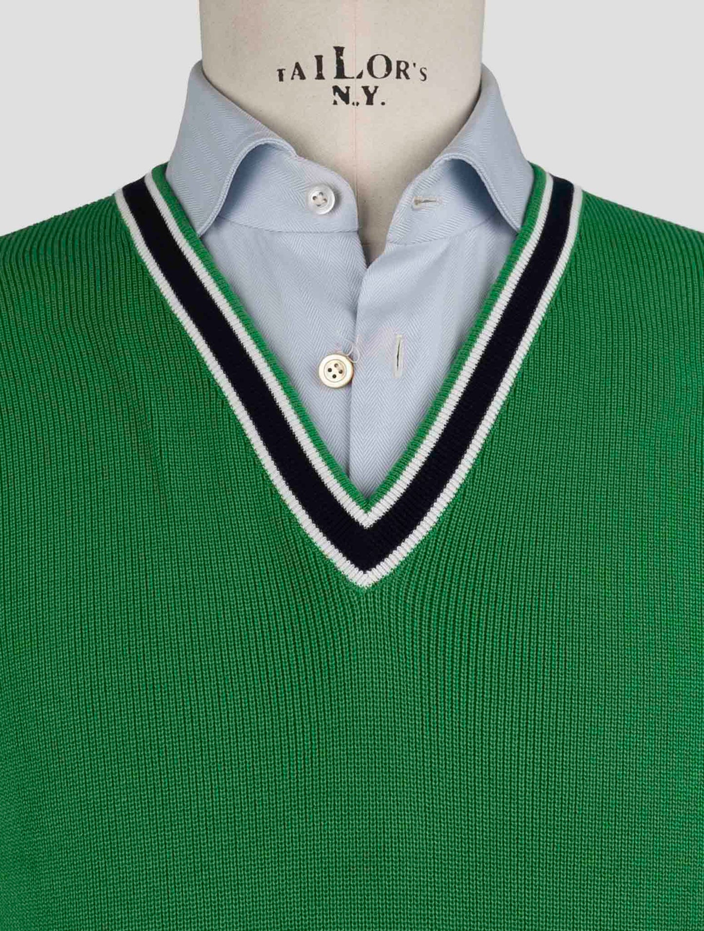 Kiton Green Cotton Sweater V-Neck