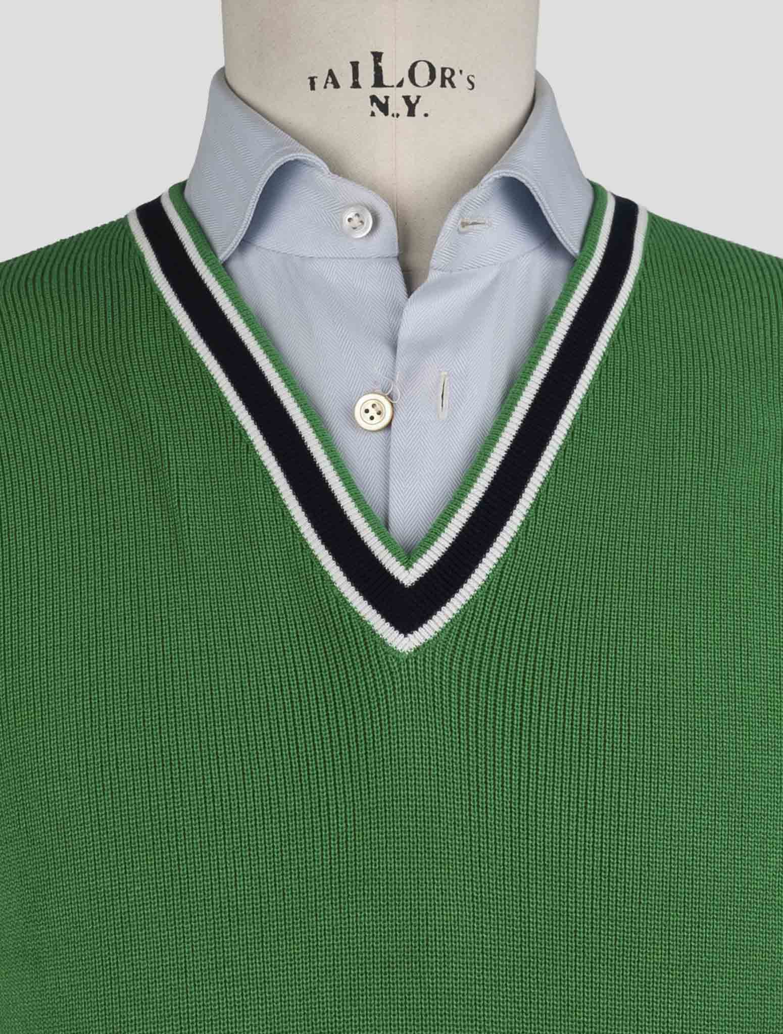 Kiton Green Cotton Sweater V-Neck