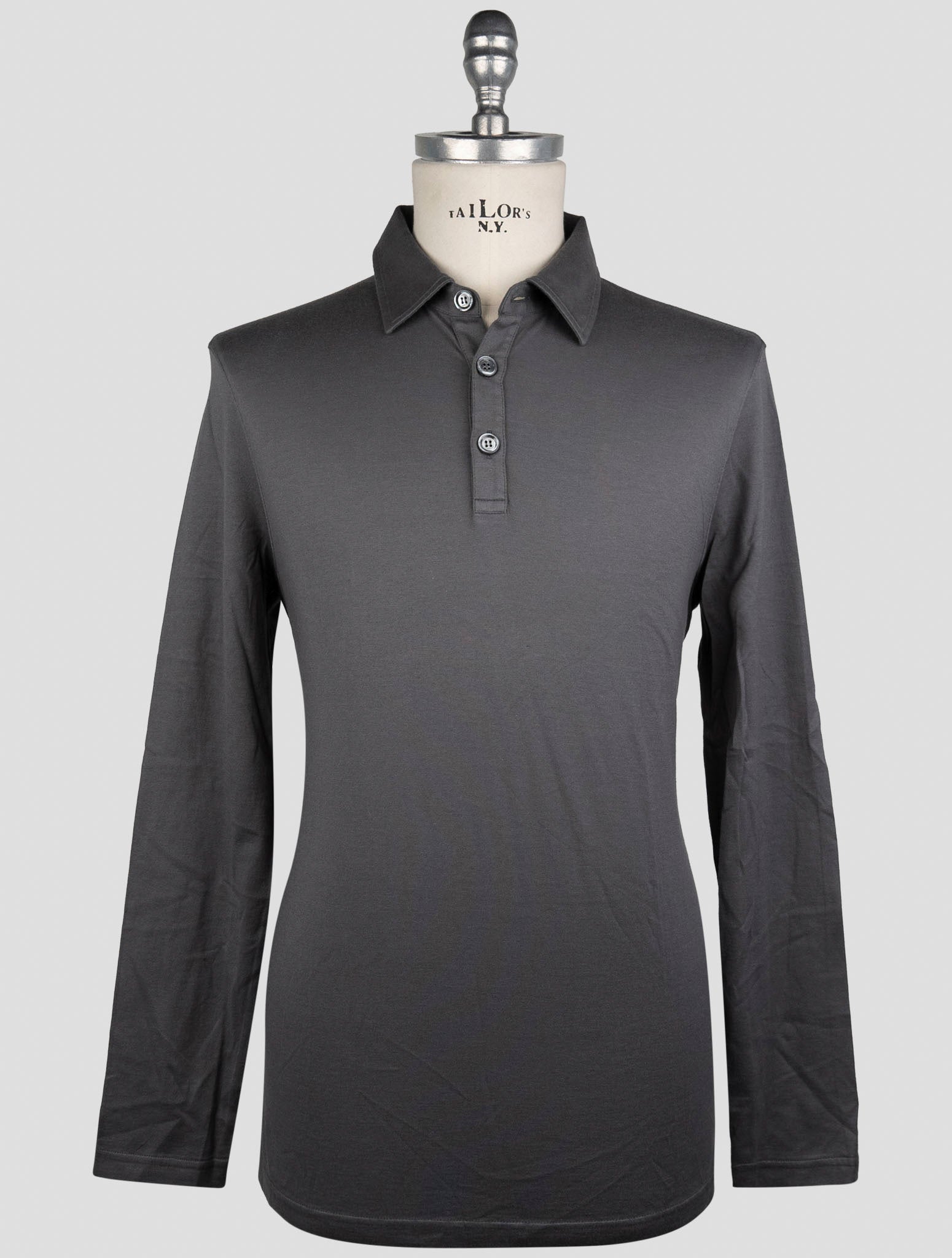 Kiton Gray Cotton Cashmere Sweater Polo