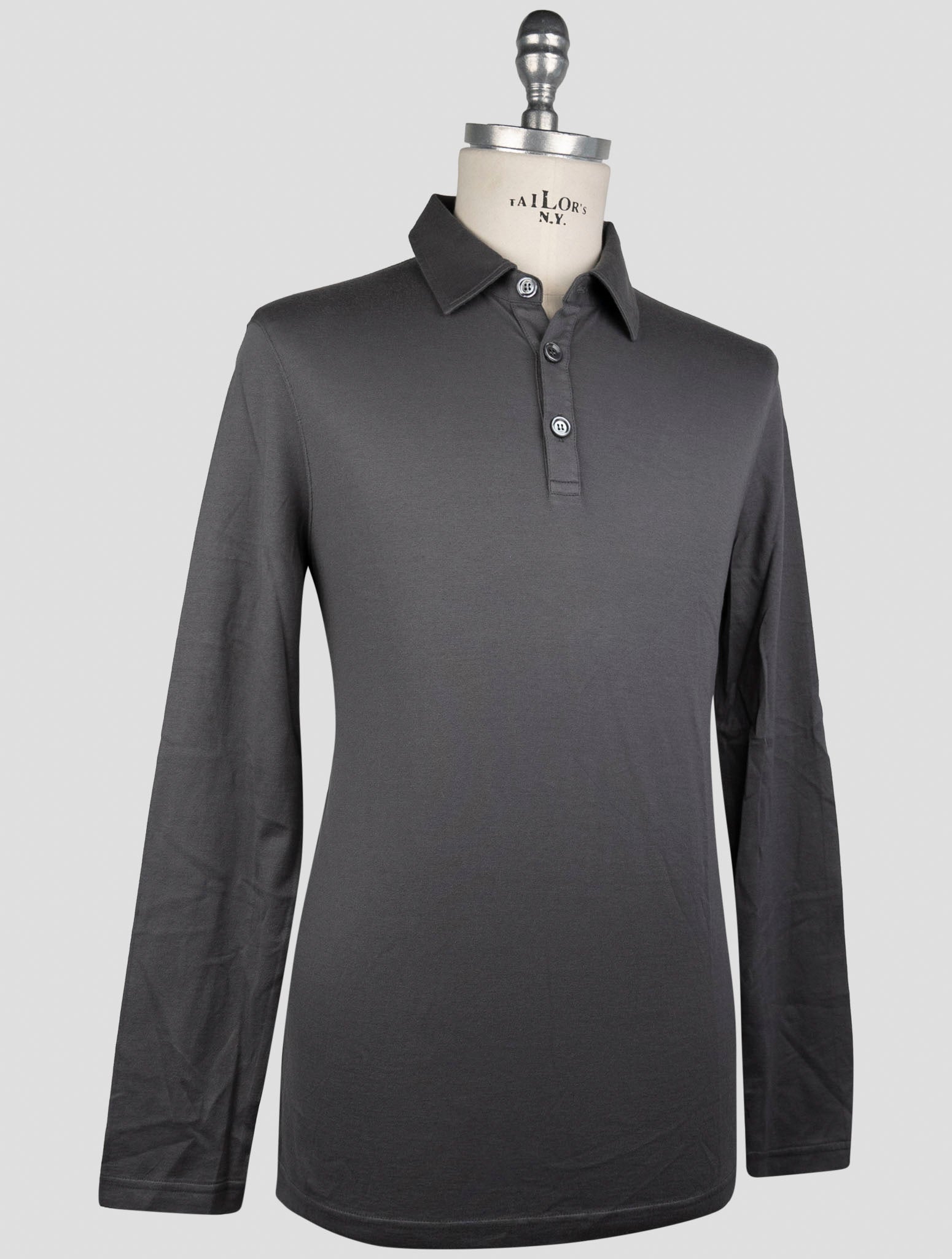 Kiton Gray Cotton Cashmere Sweater Polo
