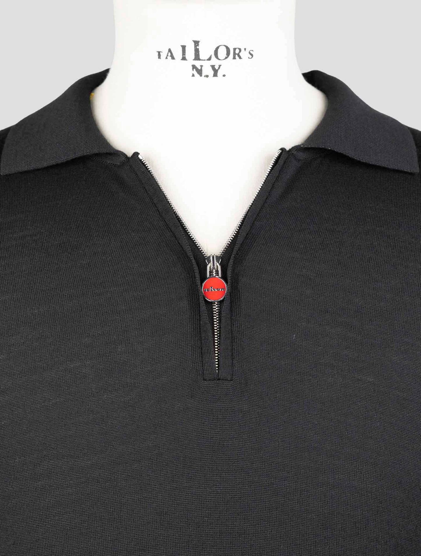 Kiton Black Wool Sweater Polo