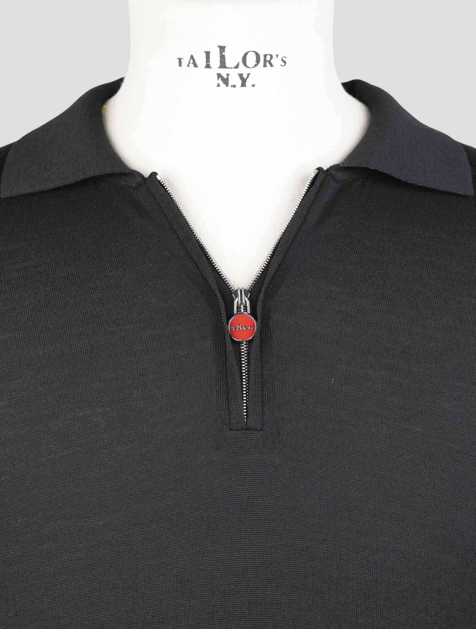 Kiton Black Wool Sweater Polo
