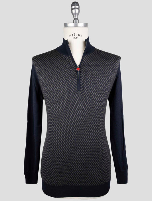 Kiton Blue Cashmere Sweater Half Zip