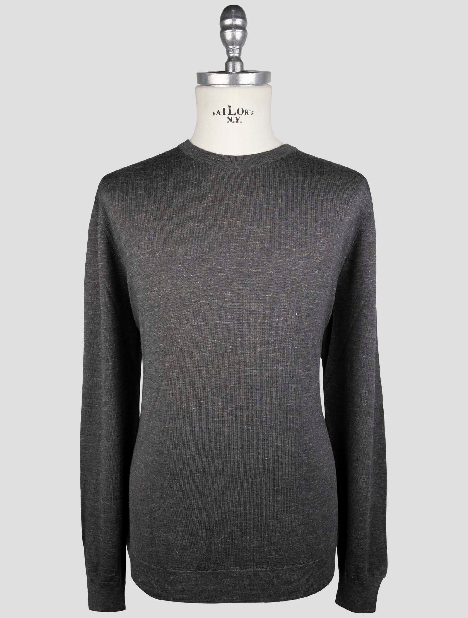 Kiton Gray Silk Cashmere Linen Sweater Crewneck