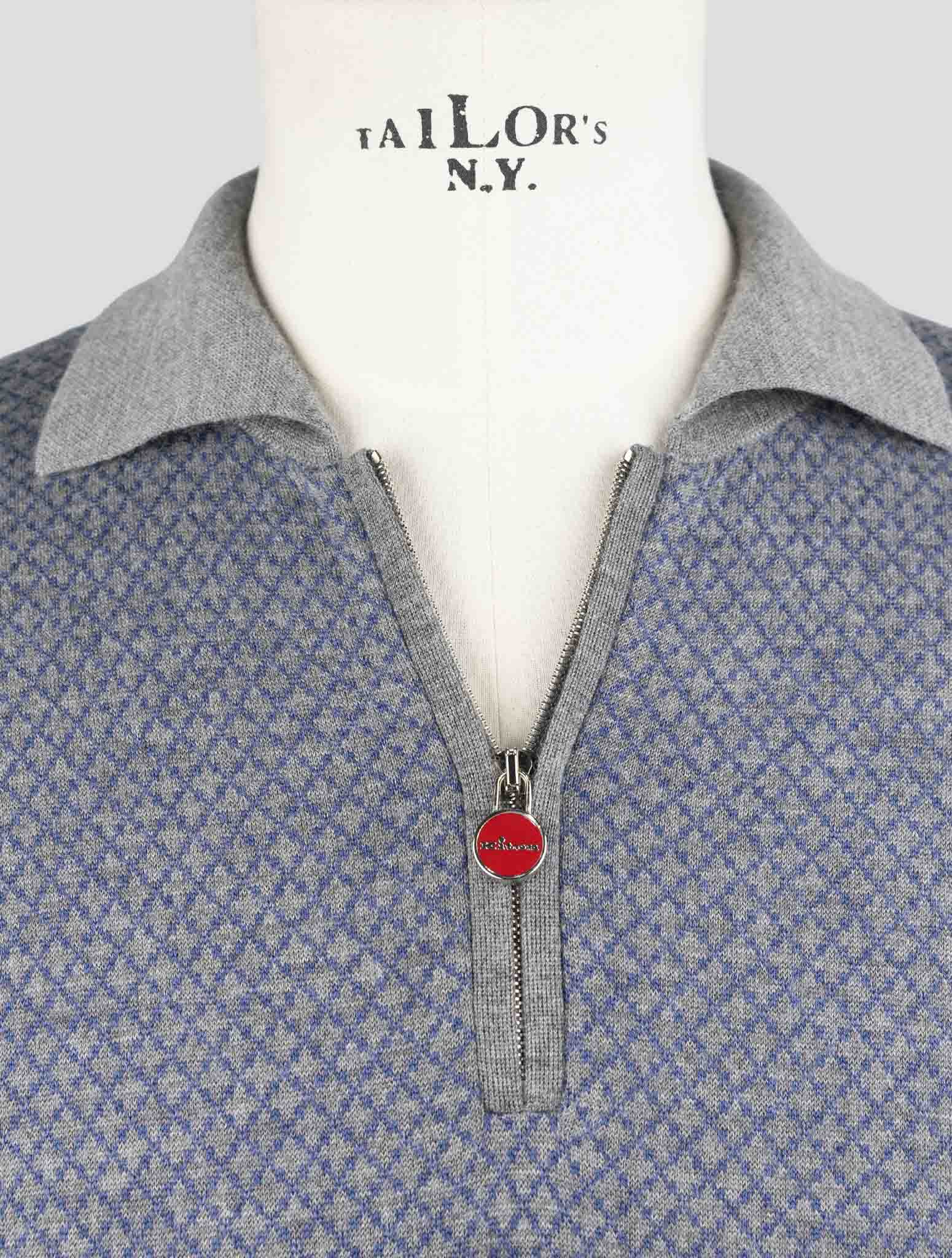 Kiton Blue Gray Silk Cashmere Sweater Polo