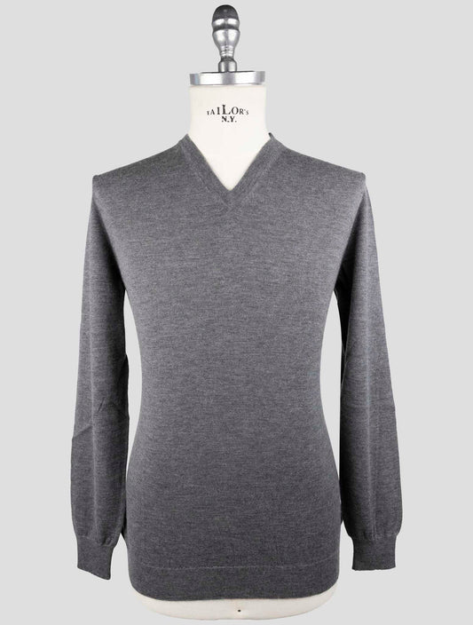 Kiton Gray Cashmere Silk Sweater V-Neck