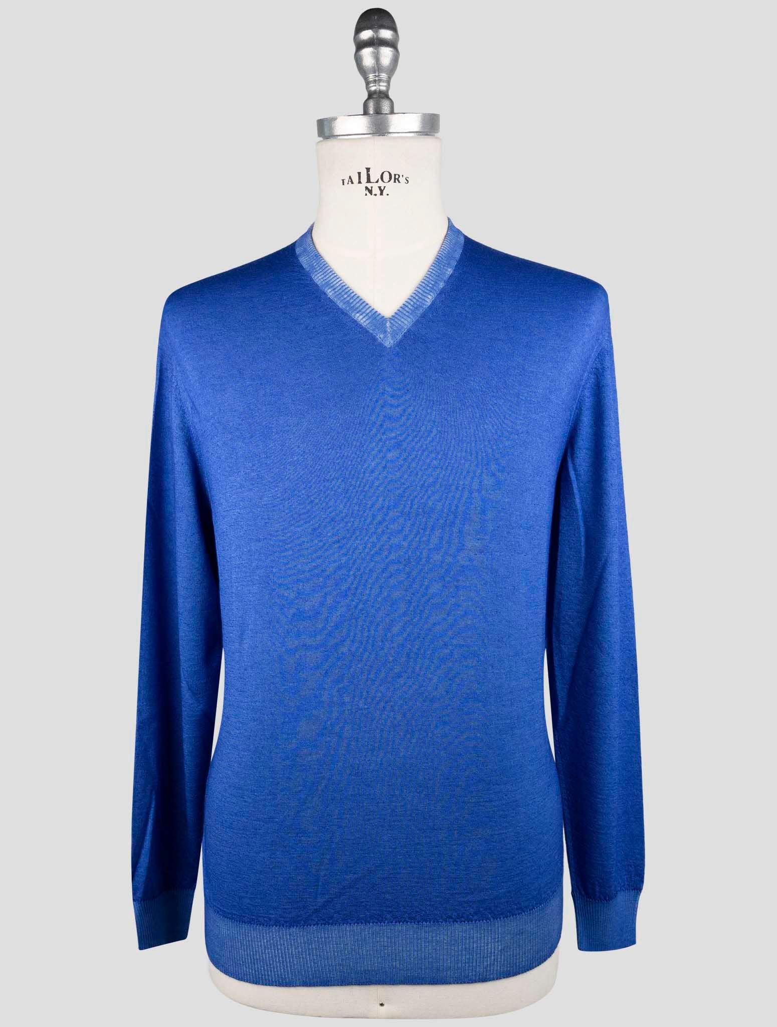 Kiton Blue Cashmere Silk Sweater V-Neck