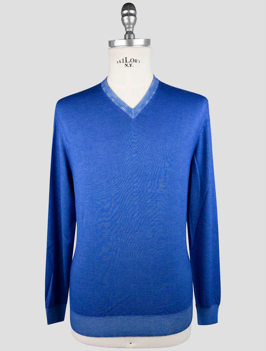 Kiton Blue Cashmere Silk Sweater V-Neck
