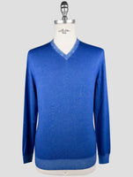 Kiton Blue Cashmere Silk Sweater V-Neck
