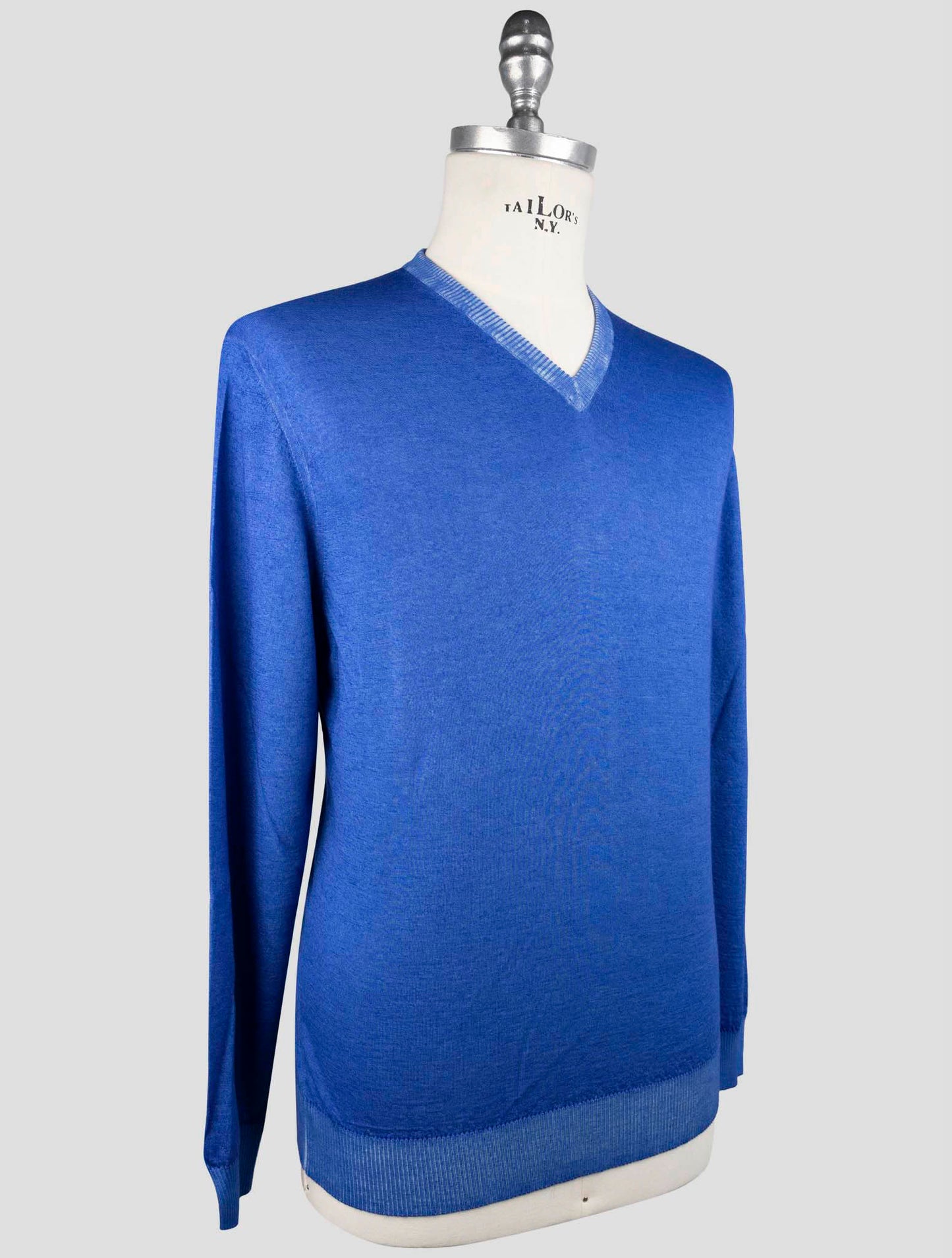 Kiton Blue Cashmere Silk Sweater V-Neck