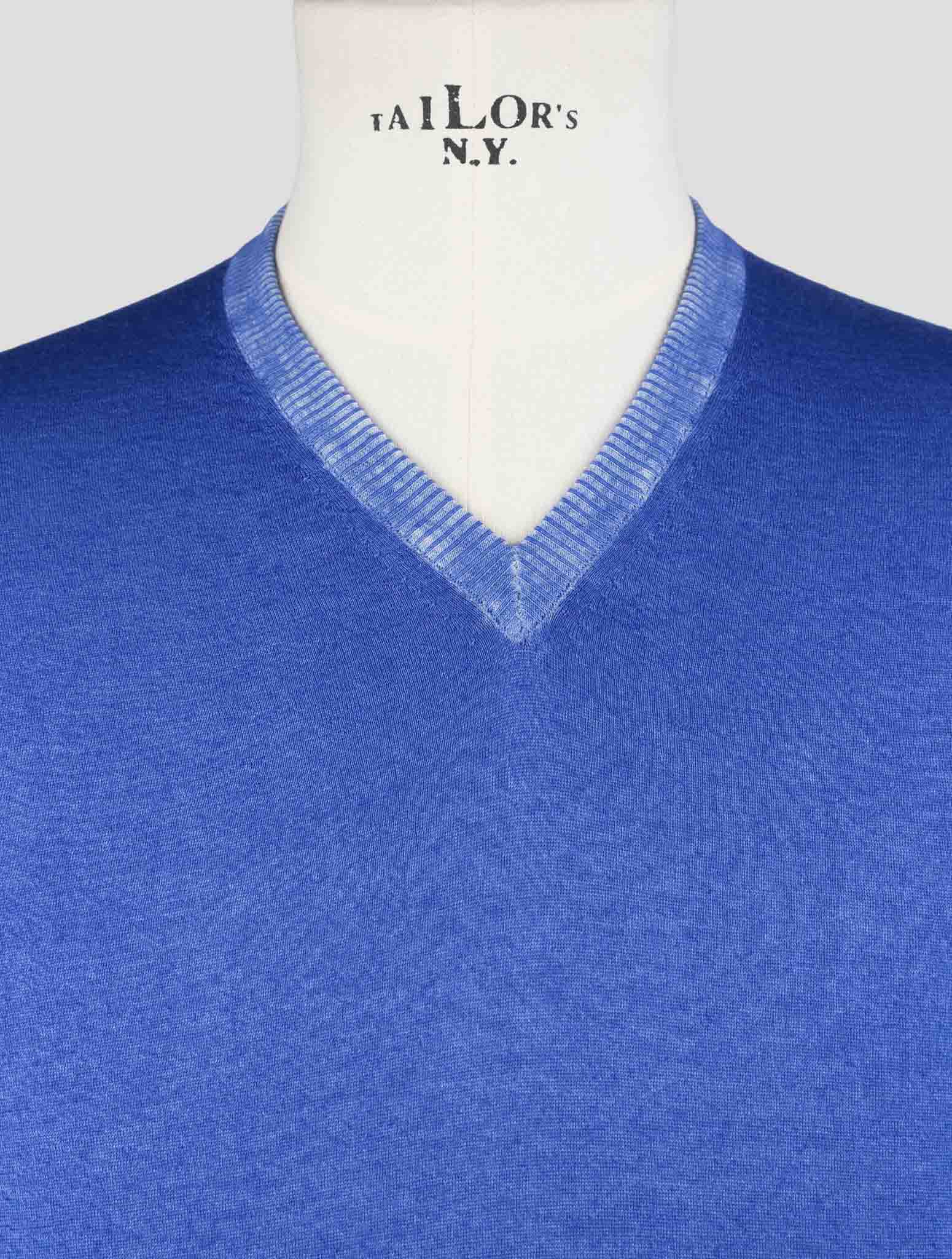 Kiton Blue Cashmere Silk Sweater V-Neck