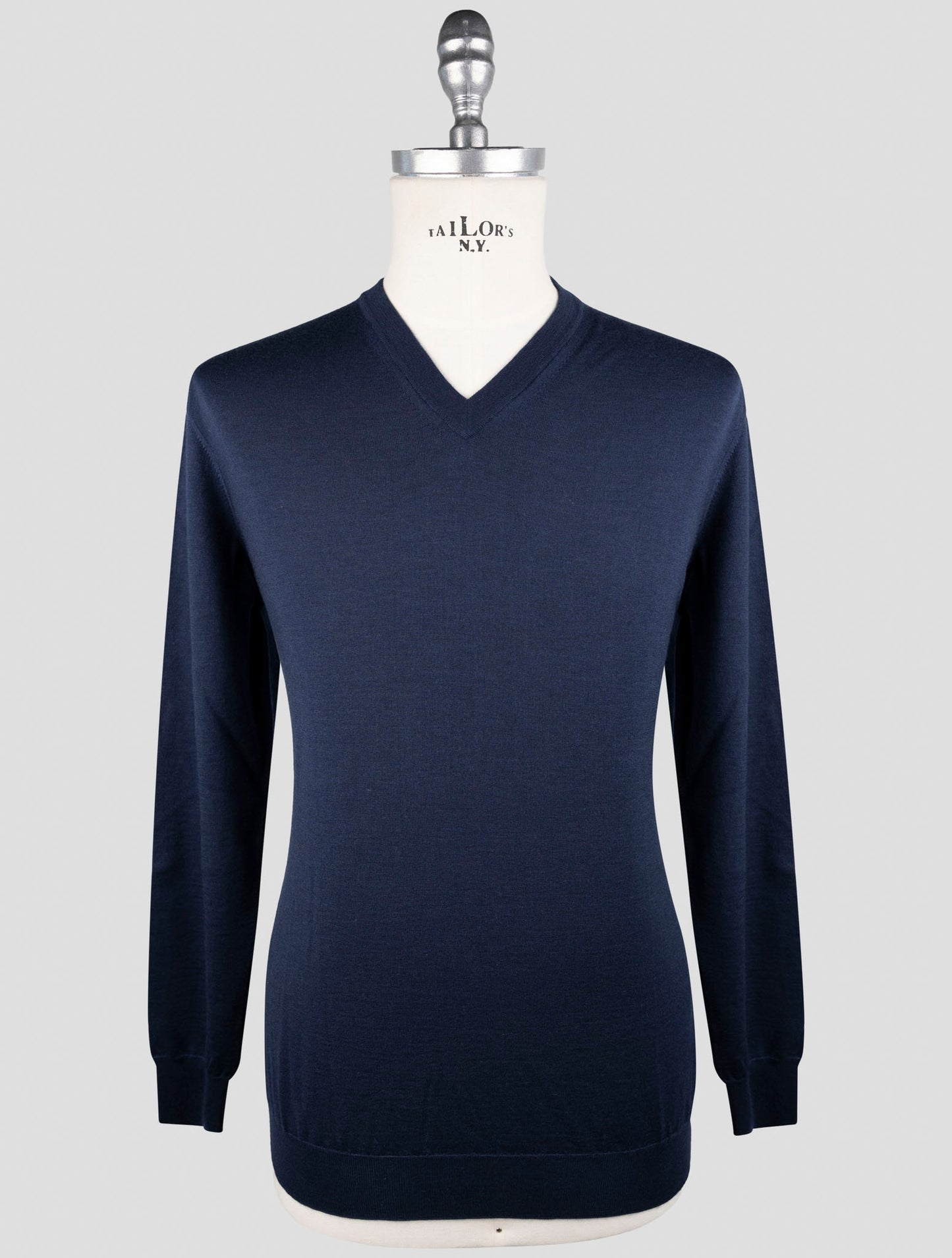 Kiton Dark Blue Cashmere Silk Sweater V-Neck