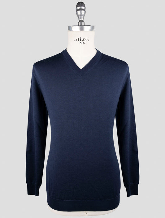 Kiton Dark Blue Cashmere Silk Sweater V-Neck