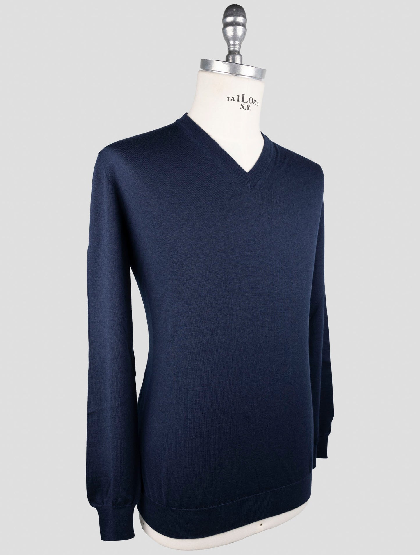 Kiton Dark Blue Cashmere Silk Sweater V-Neck