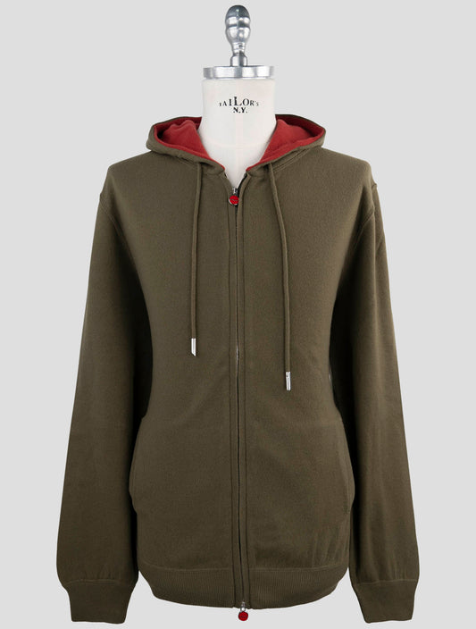 Kiton Green Wool Sweater Full Zip Hoodie