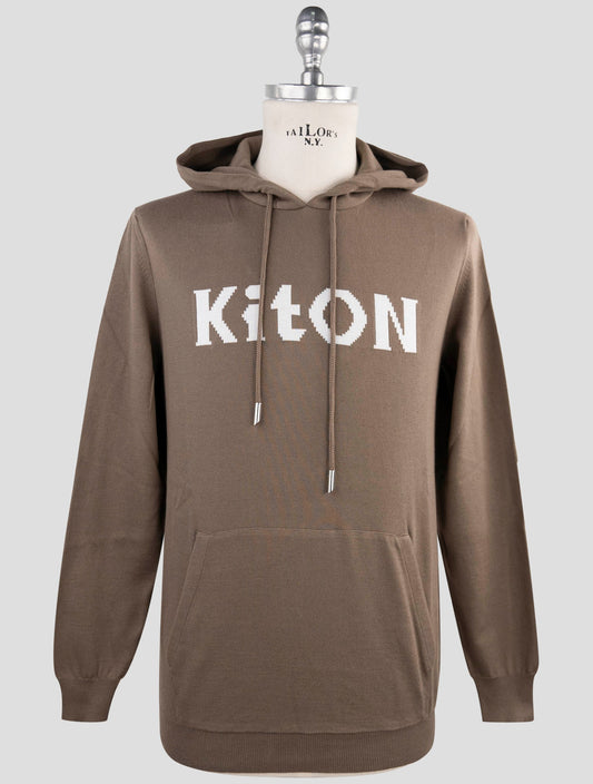 Kiton Taupe Cotton Sweater Hoodie