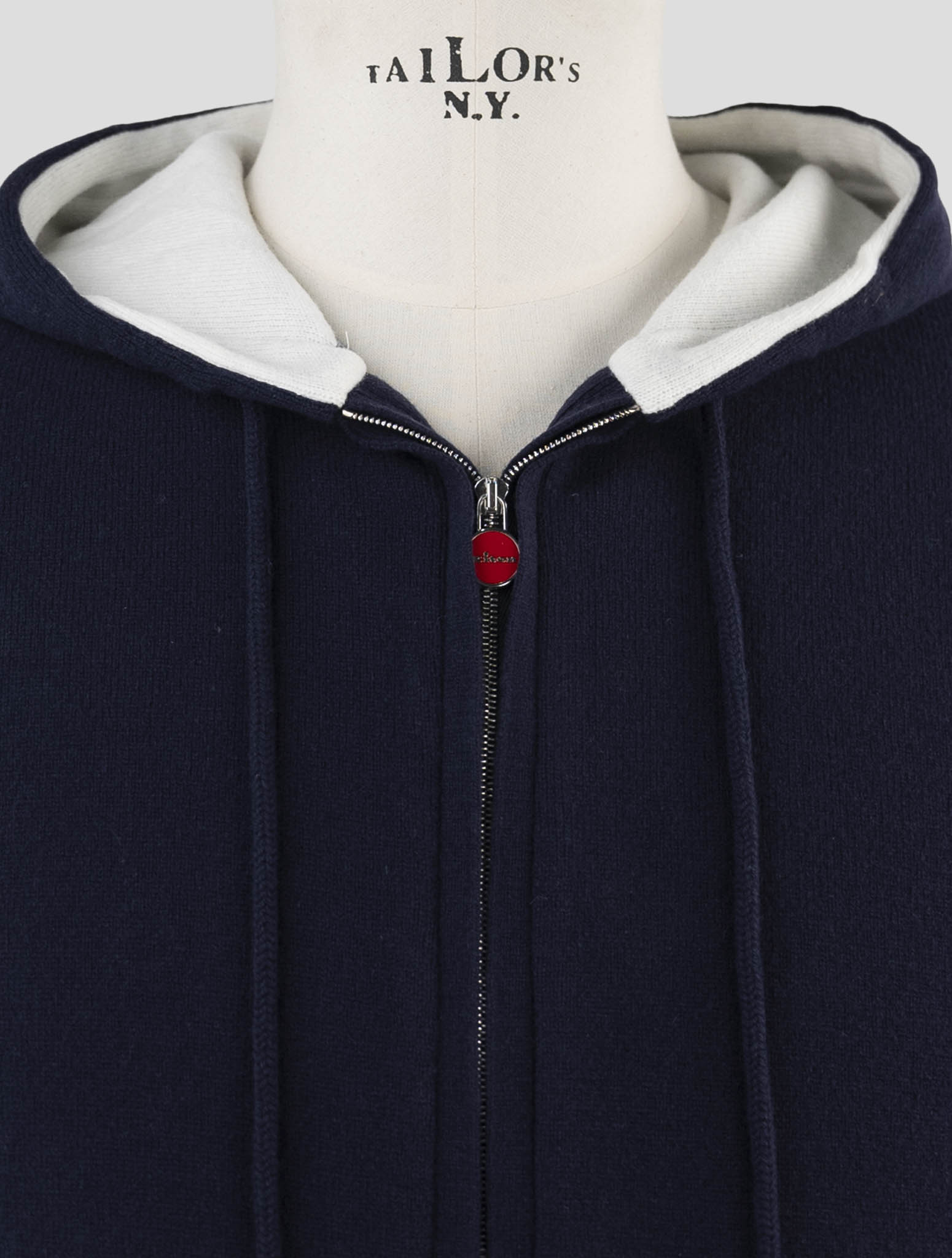 Kiton Blue Wool Sweater Full Zip Hoodie