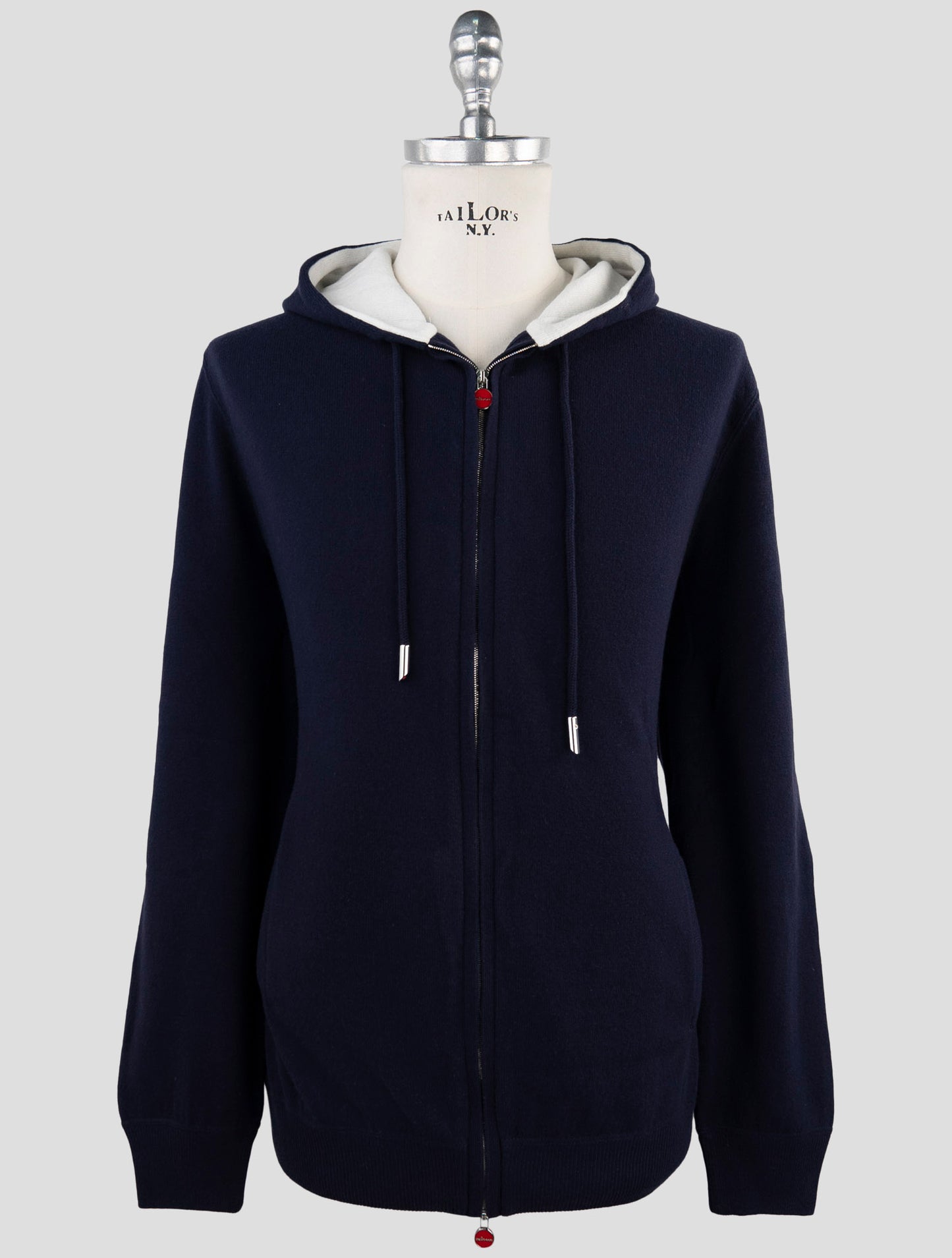 Kiton Blue Wool Sweater Full Zip Hoodie