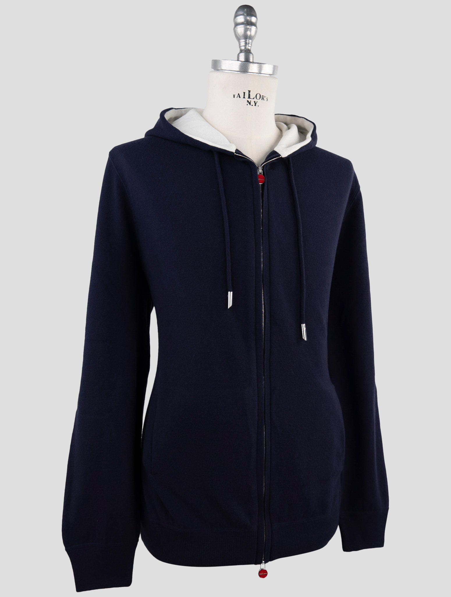 Kiton Blue Wool Sweater Full Zip Hoodie