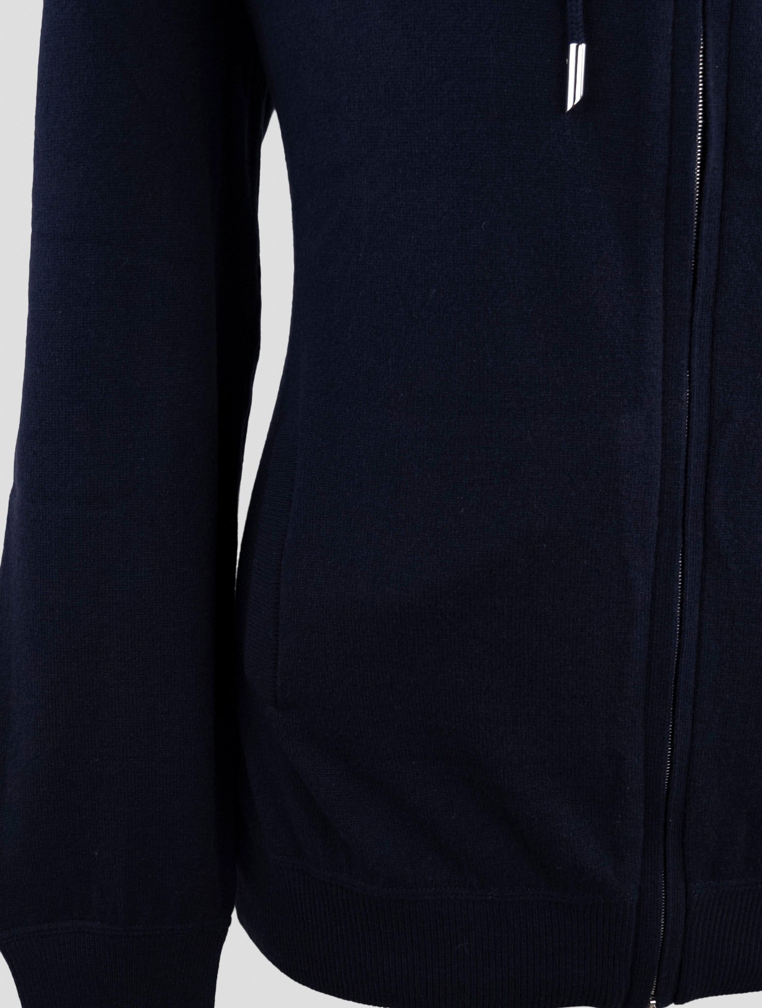 Kiton Blue Wool Sweater Full Zip Hoodie