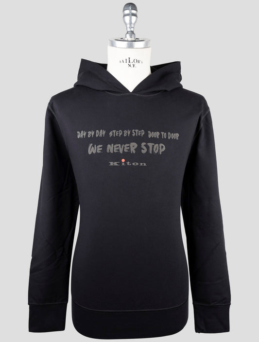 Kiton Black Cotton Ea Sweater Hoodie