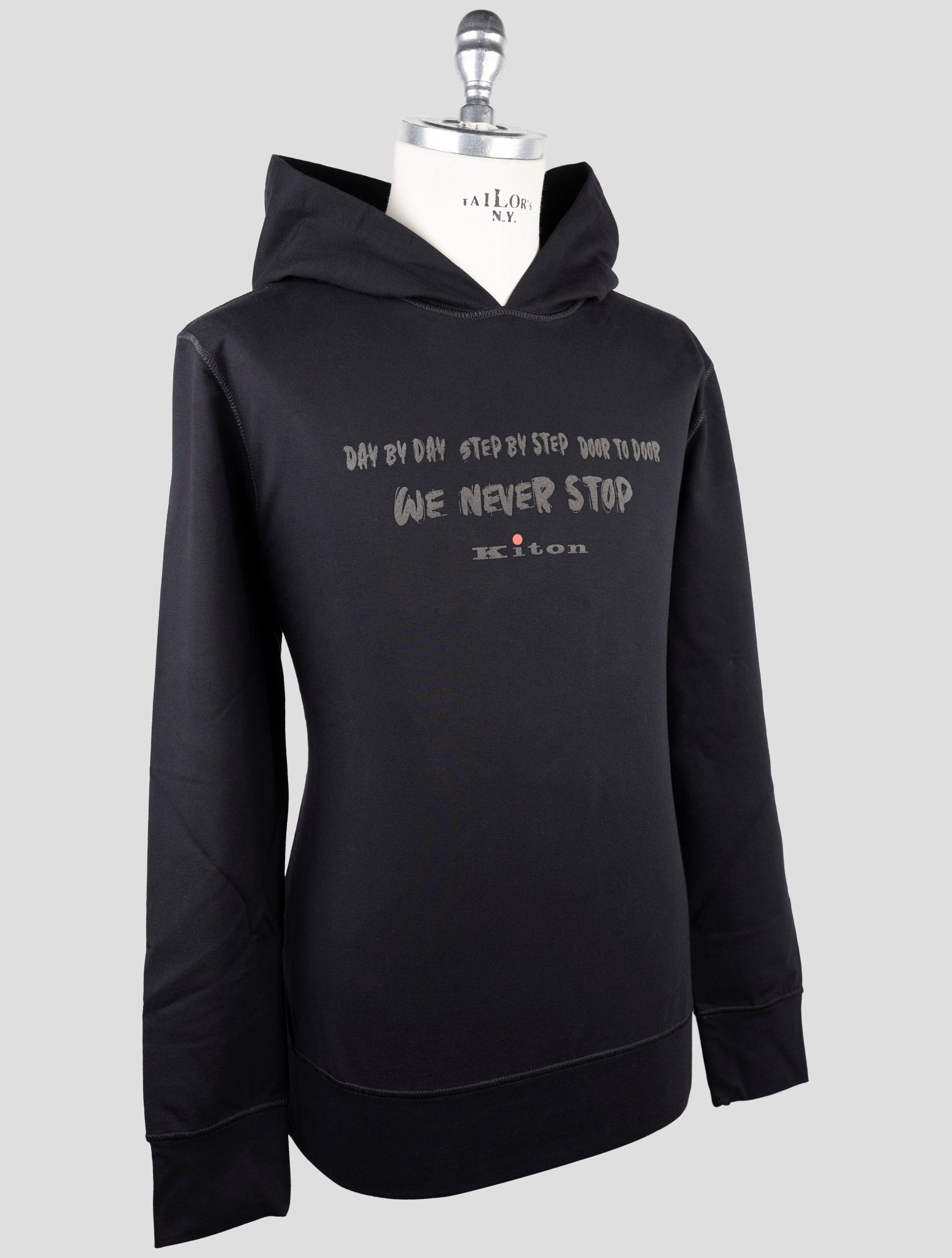 Kiton Black Cotton Ea Sweater Hoodie