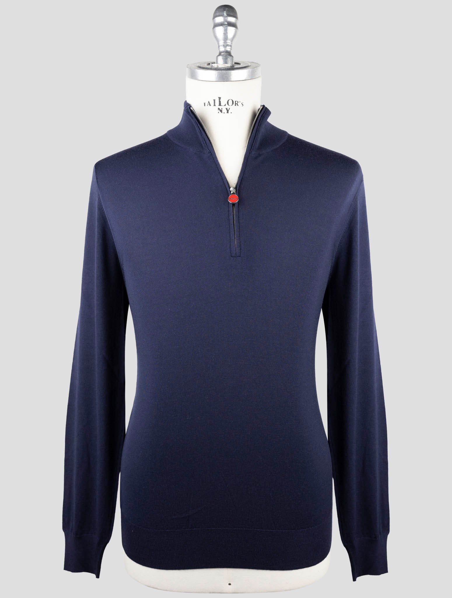 Kiton Blue Wool Sweater Half Zip