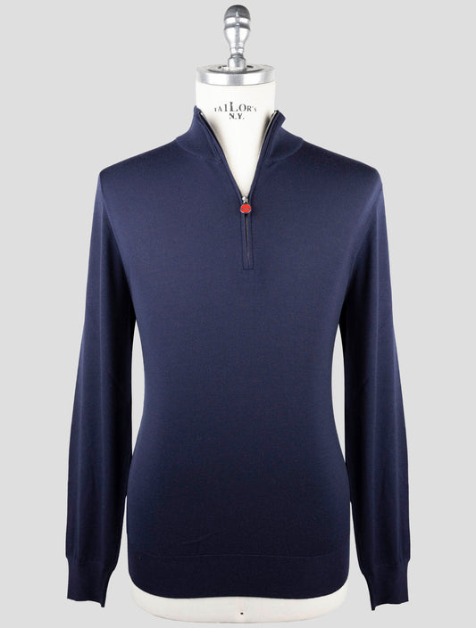 Kiton Blue Wool Sweater Half Zip