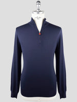Kiton Blue Wool Sweater Half Zip