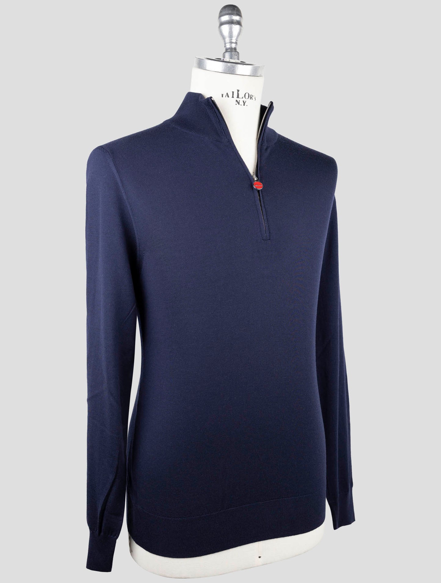 Kiton Blue Wool Sweater Half Zip