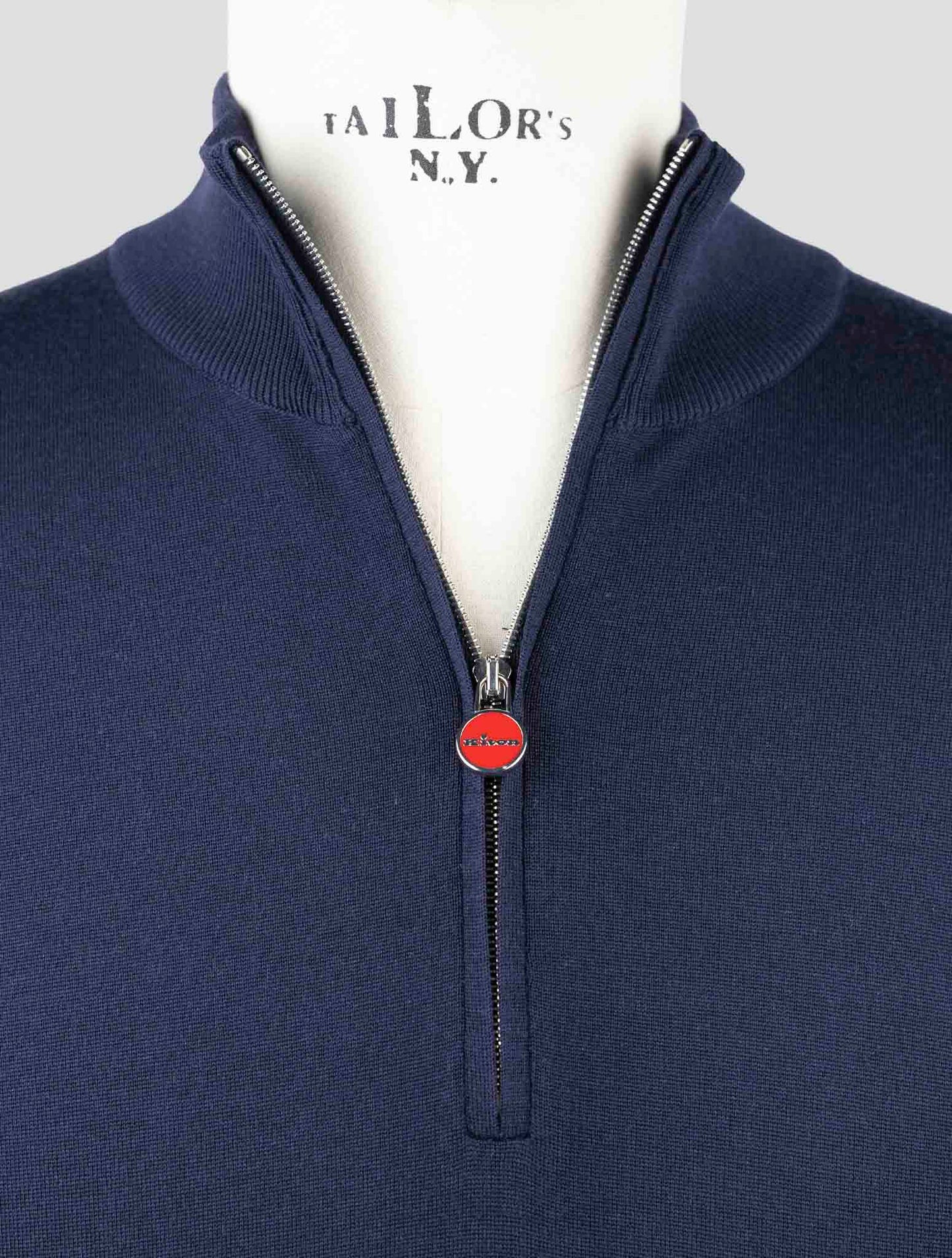 Kiton Blue Wool Sweater Half Zip