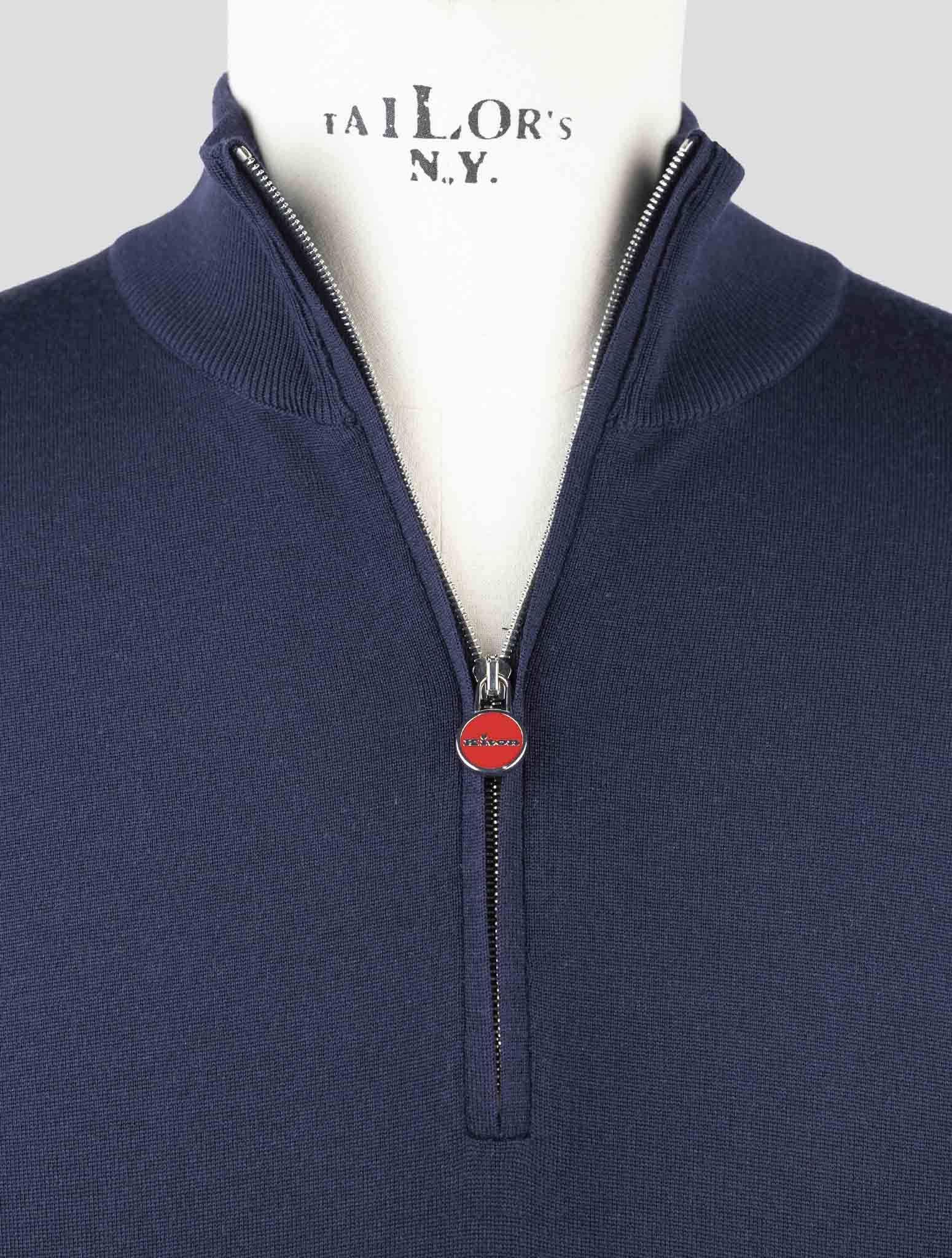 Kiton Blue Wool Sweater Half Zip