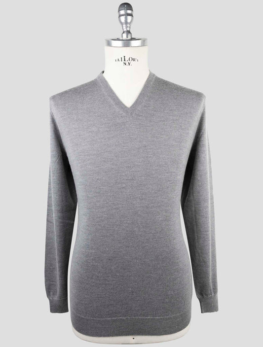Kiton Gray Cashmere Silk Sweater V-Neck