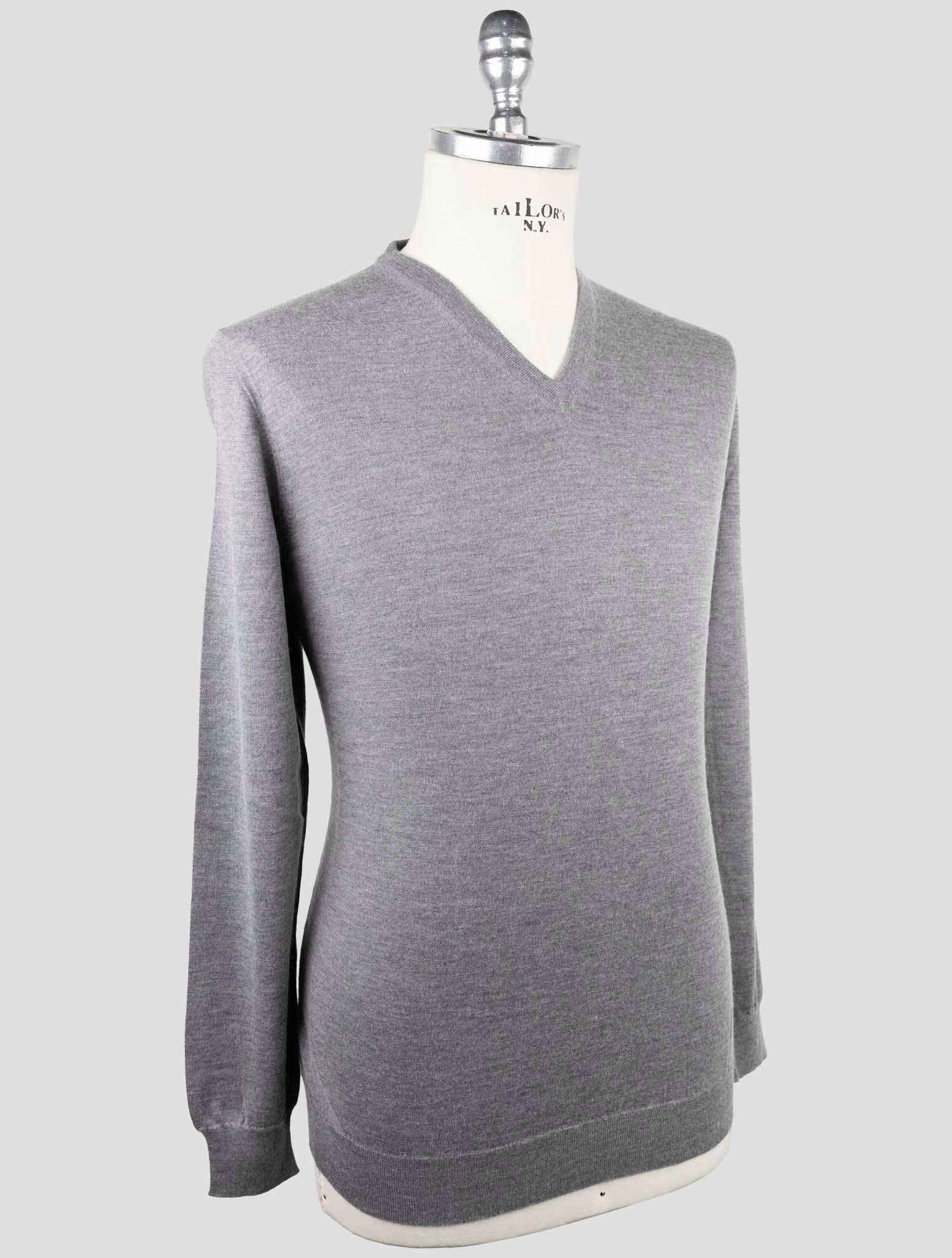 Kiton Gray Cashmere Silk Sweater V-Neck