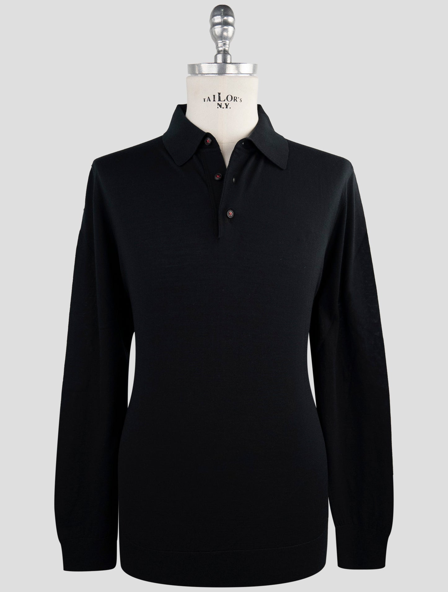 Kiton Black Wool Sweater Diamante blu Polo