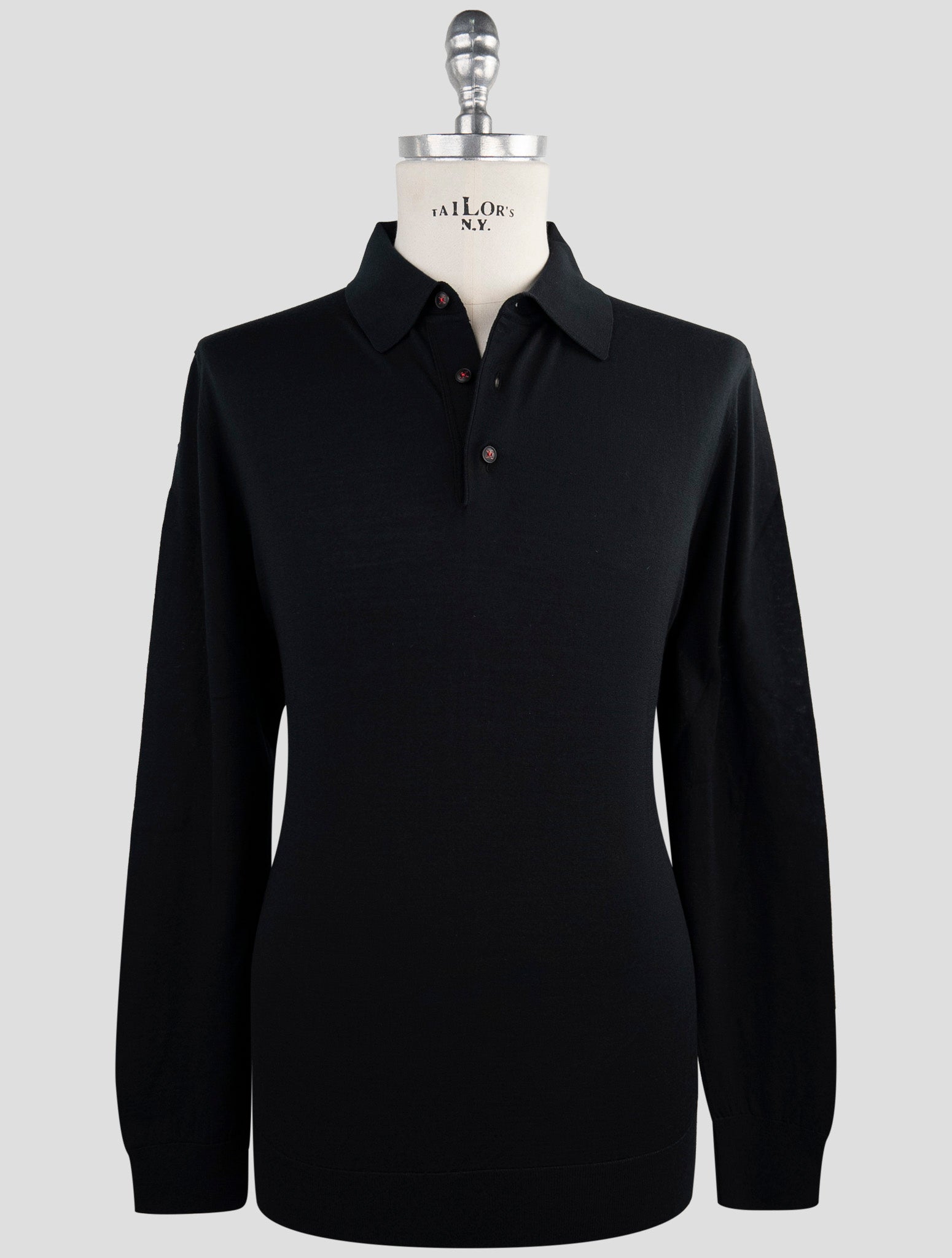 Kiton Black Wool Sweater Diamante blu Polo